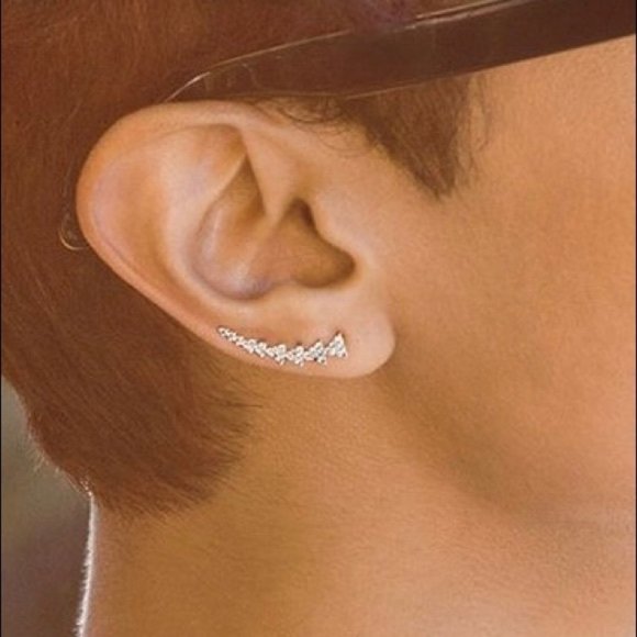 ::S&D [SILVER] Sterling Pavé Triangle Path Ear Climbers - Picture 9 of 12